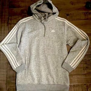 Adidas Three Stripe textured hooded sweatshirt in light grey, Men’s Small.